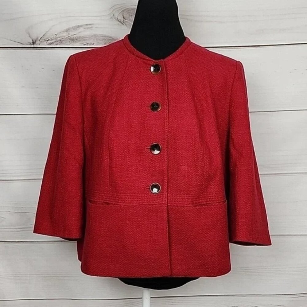 Talbots Vintage Woman's 16WP Red Workwear O Neck Front Button Jacket